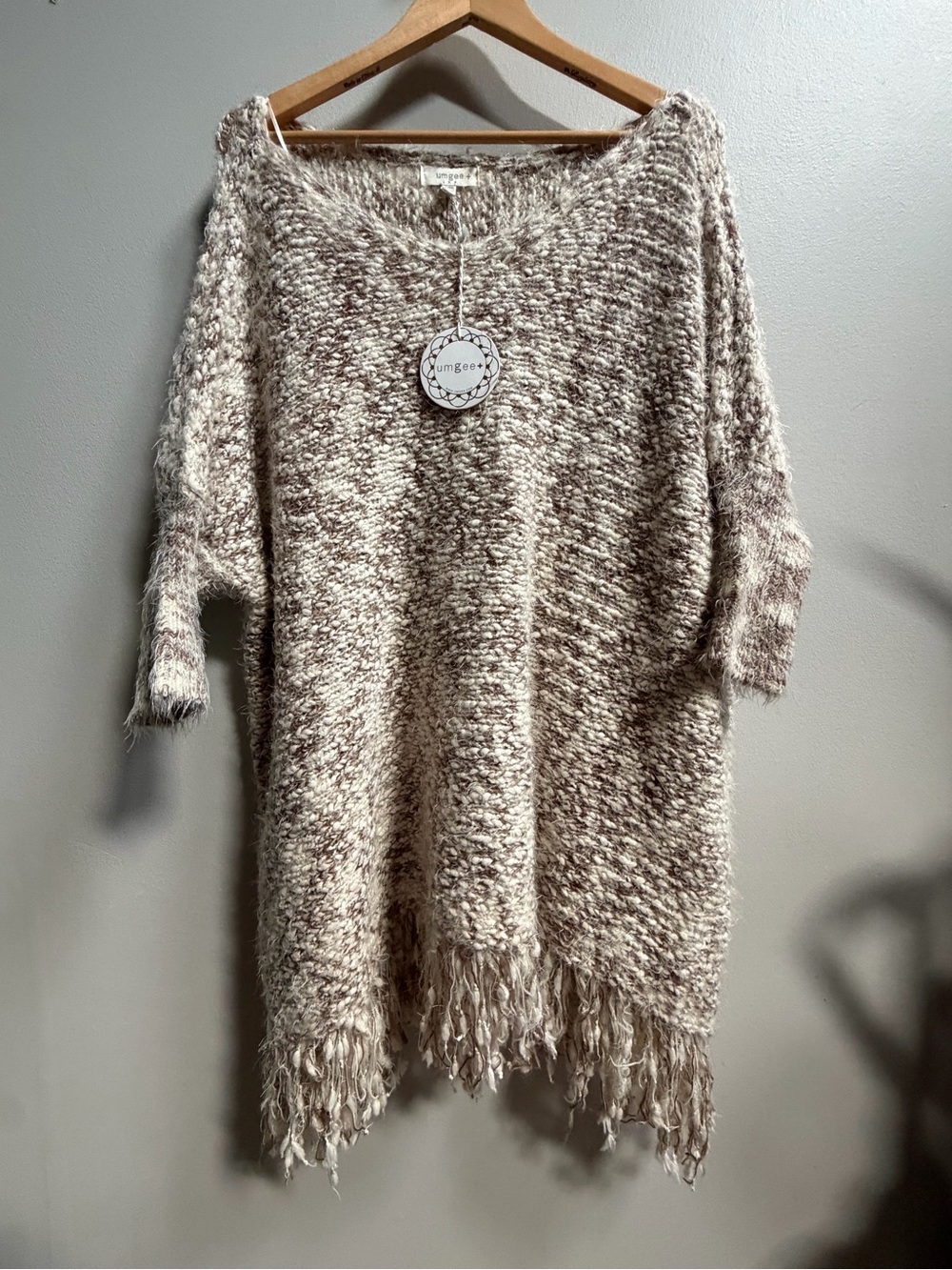 NEW Umgee Oversized Chunky Knit Fringe Sweater Boho Dolman Lagenlook Tunic Plus